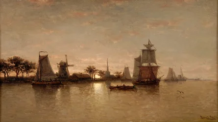 Paysage fluvial au clair de lune